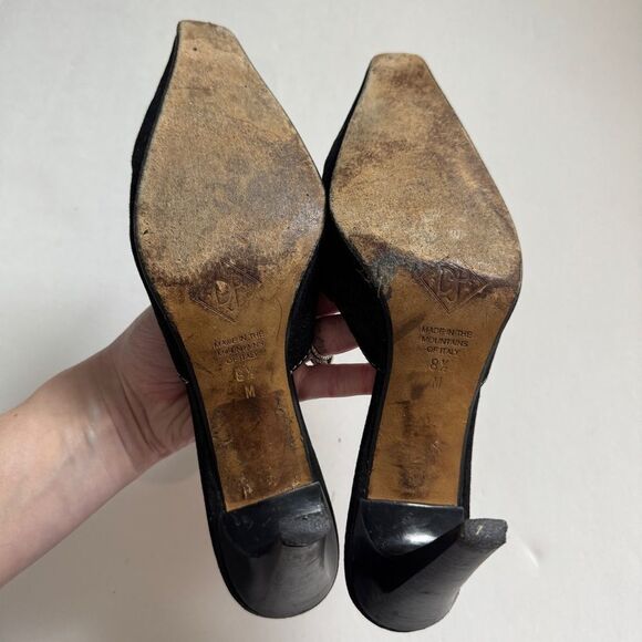 Donald J Pliner "Lona" Black Pointed Square Toe Slides Mules w Heels 8.5 - Picture 3 of 6